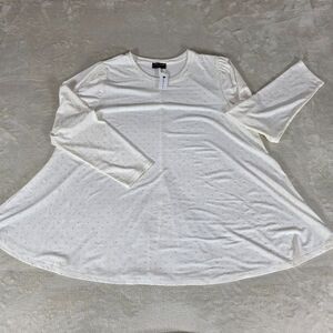 Lane Bryant 22/24 Ivory Chiffon Metallic Gold Swiss Dot Swing Tunic Blouse TShir